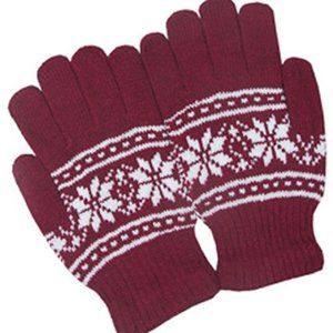 Women's Maroon Snowflake Pattern Fashion Gloves